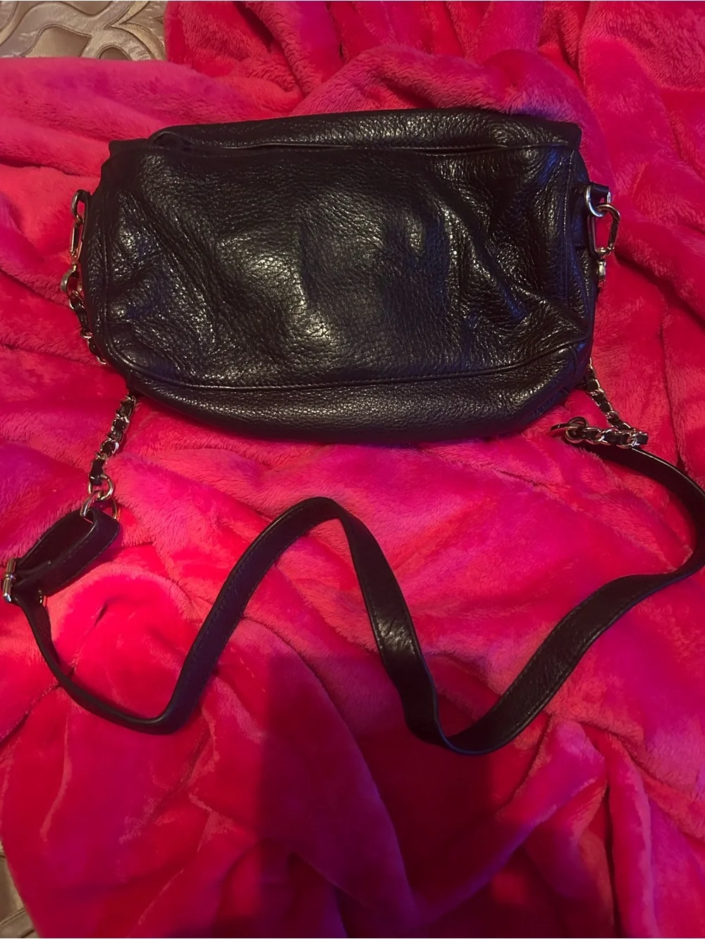 Tory Burch Black Pebbled Leather Fold-Over Clutch